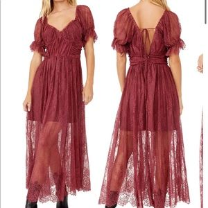 FREE PEOPLE Dear Jane Embroidered Lace Dress, SIZE 4 NEW Roan Rouge. 0064